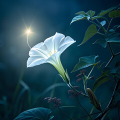 Delicate lily of the valley flowers swaying in the wind against a bright blue sky, showcasing the beauty of spring with a fresh floral design