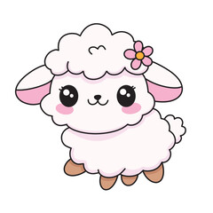 Cute Kawaii Easter Lamb Character. Adorable Hand Drawn Spring Sheep Animal Vector Illustration