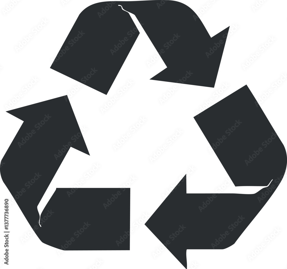 Poster black recycling symbol with three arrows forming a continuous loop on a white background.