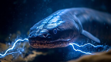 Electric Eel Generating High Voltage Shocks Underwater Scene