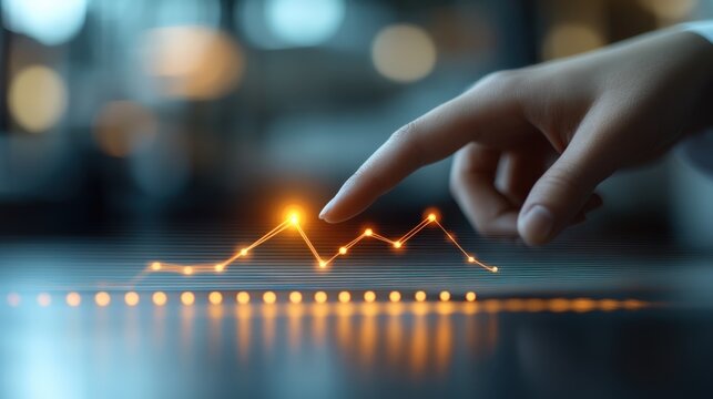 Hand Touching Digital Graph Showing Growth and Progress in Business Concept