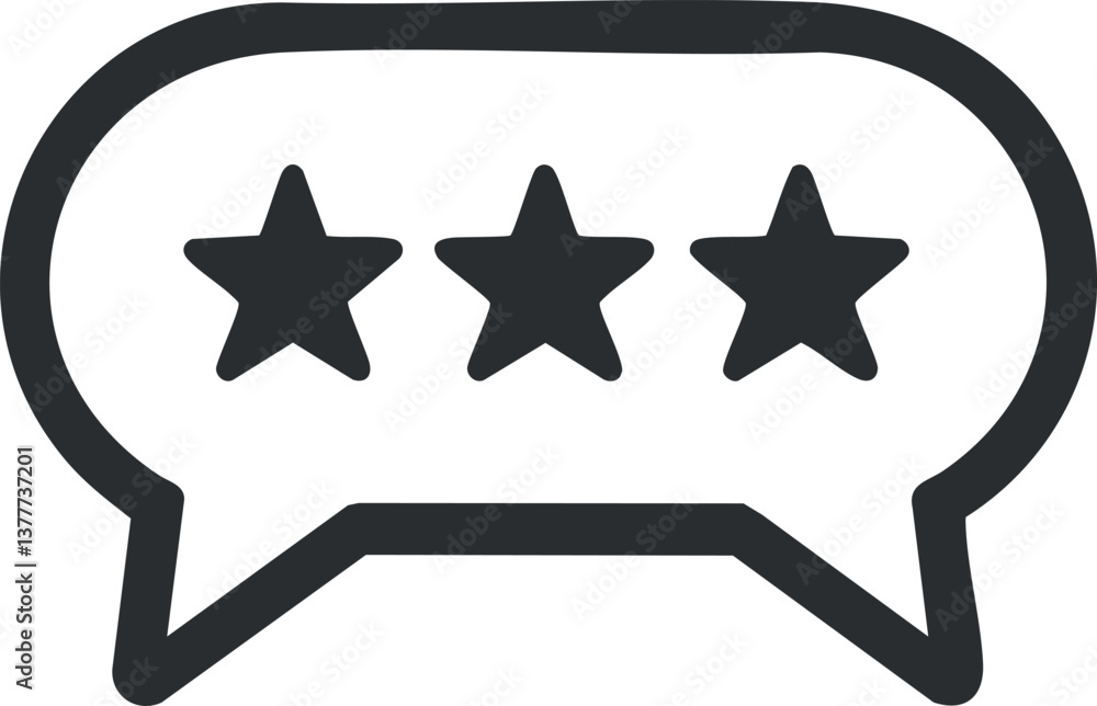 Poster three-star rating icon inside a speech bubble, representing feedback and evaluation in communication