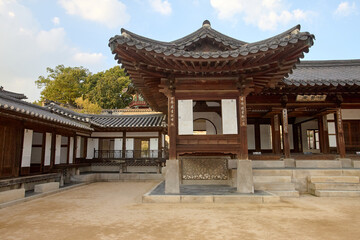 Changdeokgung Palace and Secret Garden (Huwon), UNESCO Heritage Site, Seoul, Korea, Geunjeongjeon Hall in Gyeongbokgung Palace,  South Korea, 한국 서울 경복궁 근정전 정면 사진 서울 창덕궁 인정전과 후원 (비원) 유네스코 세계문화유산