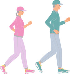 シニアの運動：笑顔で歩くシニア夫婦