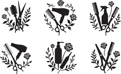  Elegant Floral Hair Stylist SVG Bundle | Barber & Salon Tools Clipart