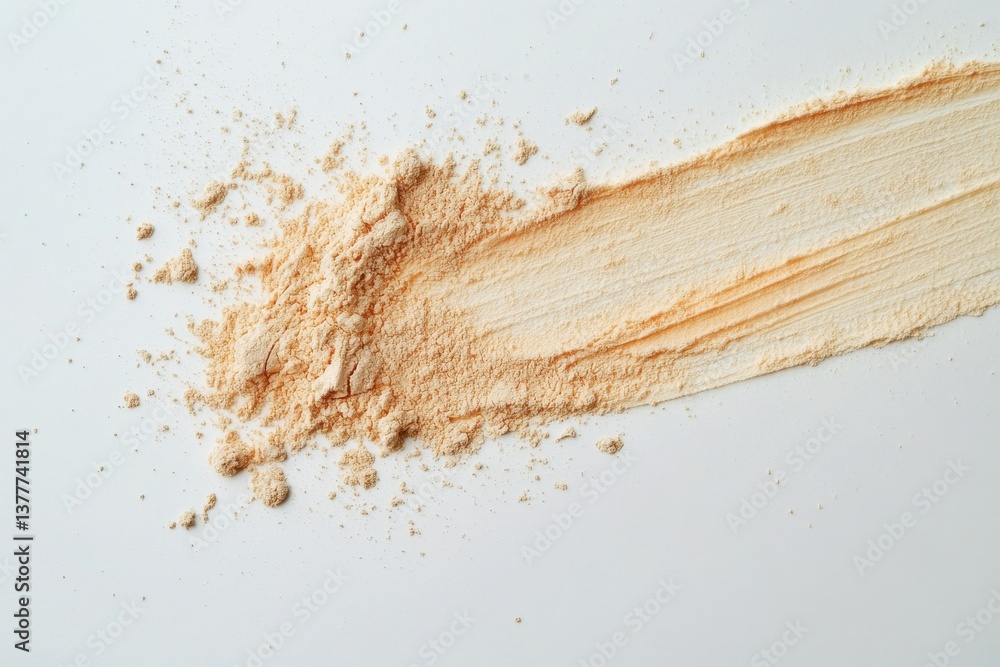Poster fine orange powder spread across a white surface showcasing texture and color variation in a creativ