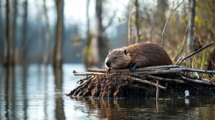 Beaver Engineering Natural Habitat in Wetland Ecosystem