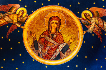 Interior of the Holy Trinity Cathedral,  Virgin Mary surrounded by two angels