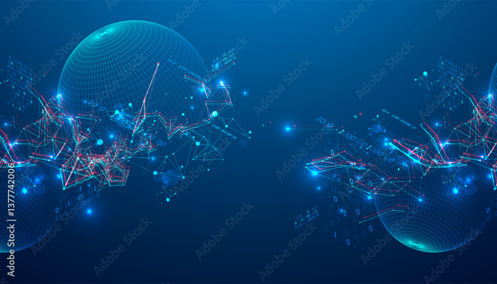 Poster Digital network & data flow in cyberspace theme background. Vector.