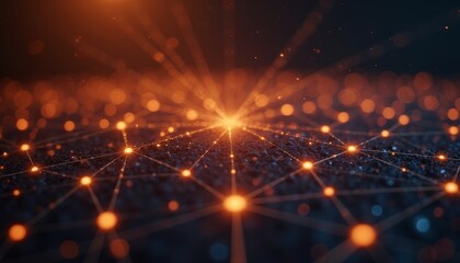 Fototapeta premium Network Connections Abstract Glowing Orange Against Dark Background.