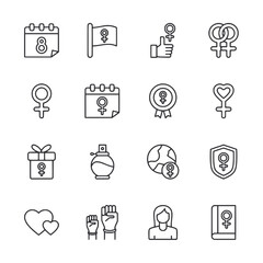 A set of icons for women's rights and feminism