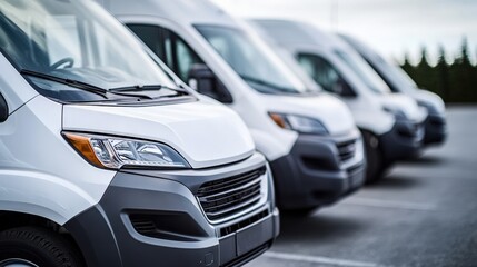 Fleet of Modern Commercial Cargo Vans Ready for Business Operations