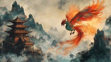 Phoenix over Mountain Temple