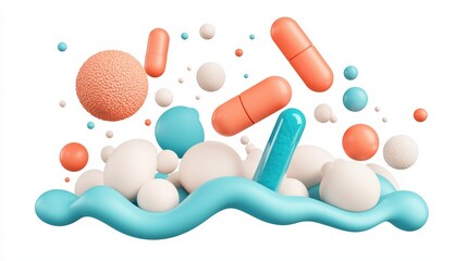 Colorful capsules and spheres on fluid surface design