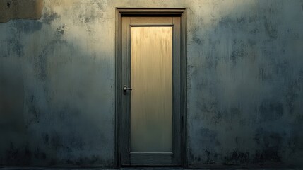 A Wooden Door Set Within Weathered Concrete Interior Space