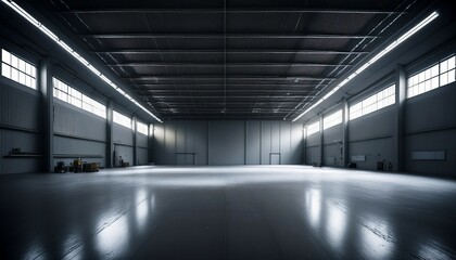 Industrial warehouse interior empty space for storage and manufacturing