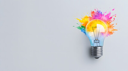 A light bulb exploding with colorful ideas and creative sparks, symbolizing innovation and inspiration.
