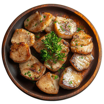 Top view of a delicious looking Akide Şekeri on a dark wooden plate isolated on a white transparent background
