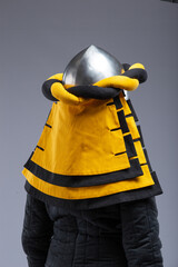 Great Helm with Wrapped Cloth. Medieval knight's helmet fully enclosing the head, with decorative fabric wrap.
