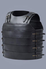 Black Leather Cuirass. Medieval torso armor with adjustable straps and buckles.