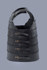 Black Leather Cuirass. Medieval torso armor with adjustable straps and buckles.
