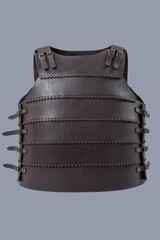 Brown Leather Medieval Torso Armor with Buckles. This brown leather cuirass features adjustable straps and brass buckles, providing torso protection.