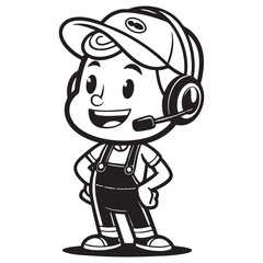 Obraz premium mascot call center agent full body cartoon character vector engraving illustration