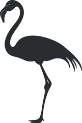 Fototapeta premium Silhouette of a flamingo standing gracefully, showcasing its long neck and elegant posture.