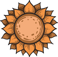 Sunflower illustration design with artsy style - brown color - for your elements design