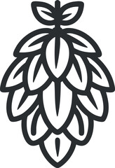 Black and white outline icon of a hop plant, symbolizing brewing and natural ingredients.