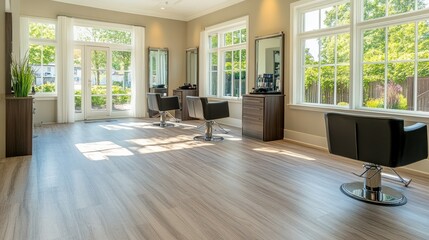 A beauty salon with natural daylight streaming in, highlighting true hair and skin tones