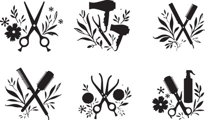  Elegant Floral Hair Stylist SVG Bundle | Barber & Salon Tools Clipart