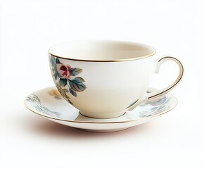 Fototapeta premium Elegant porcelain teacup with floral design on saucer 