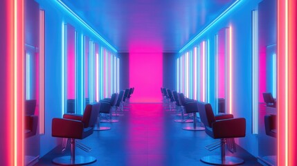 A modern salon with neon LED accents adding a stylish and trendy vibe