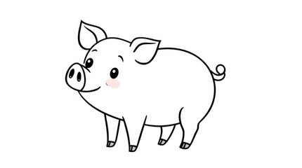 Obraz premium Cute cartoon pig smiling in a playful style on a white background 