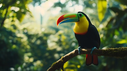 Obraz premium Vibrant Keel-Billed Toucan with Colorful Beak in Jungle