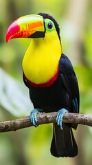 Fototapeta premium Brightly Colored Toucan Sitting in a Tropical Forest Habitat
