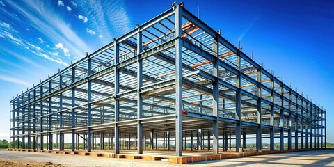 Empty Steel Frame Building, Modern Construction Site, Industrial Architecture, Steel Structure, Construction Project