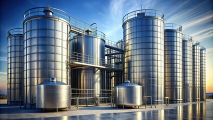 Industrial Storage Tanks & Silos - Transparent Background Stock Photo