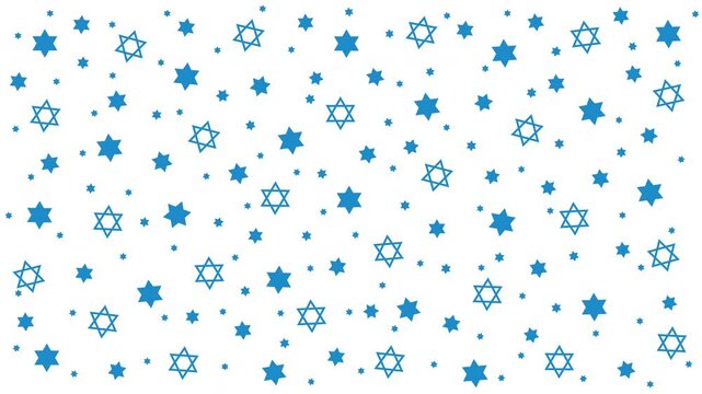 Loop animated pattern with blue Jewish stars on white background. Simple motion graphic.