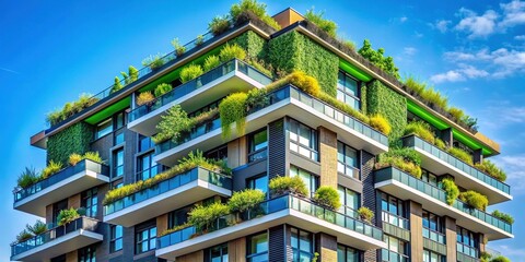Obraz premium Modern Green Roof Residential Building, Blue Sky, Cityscape