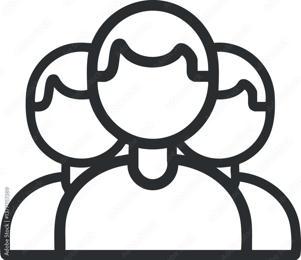 Poster simple line art of three people symbolizing teamwork and community in a group setting.