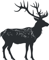 Obraz premium Silhouette of a majestic deer with large antlers, ideal for wildlife and nature themes.