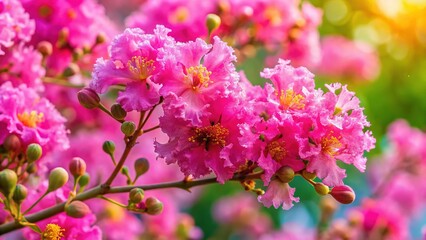 Fototapeta premium Vibrant Pink Lagerstroemia Speciosa Flowers in Full Bloom - Stock Photo