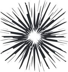 Obraz premium Abstract black and white explosion graphic with radiating lines and dynamic energy burst.