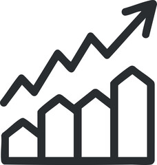 Black and white line art of an upward trending graph symbolizing growth and success.