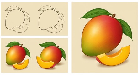 Mango fruits variety illustration