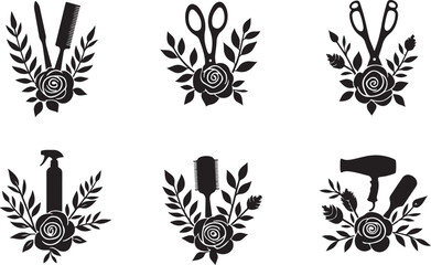  Elegant Floral Hair Stylist SVG Bundle | Barber & Salon Tools Clipart