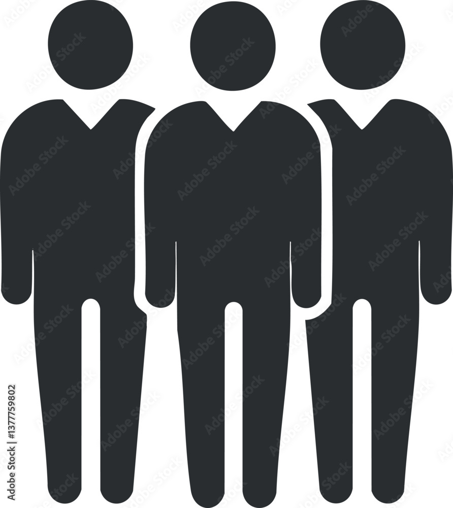 Poster silhouette of three people standing together, symbolizing unity and community in a minimal design.