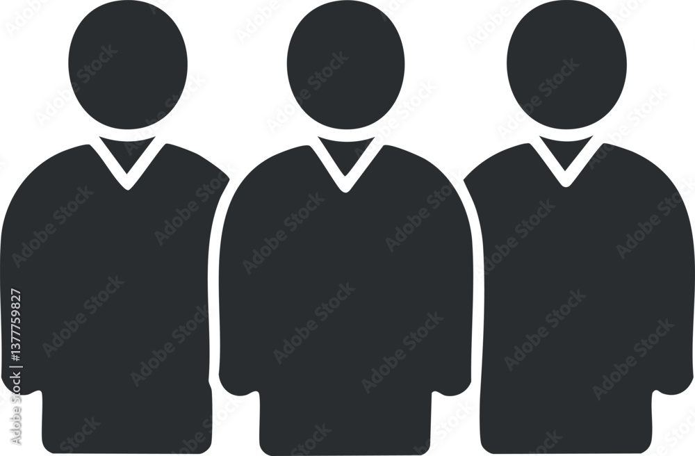Poster silhouette of three people figures standing in a row, symbolizing unity and teamwork.